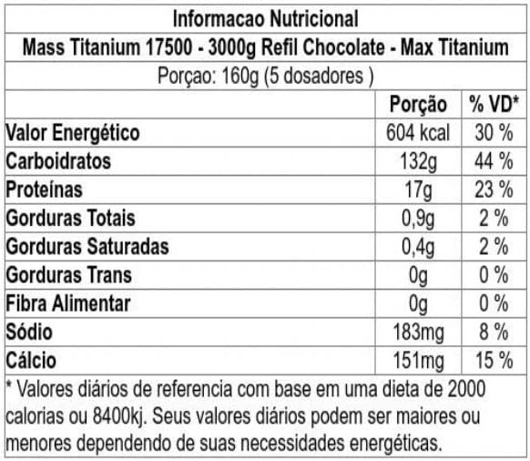 Hipercalórico Mass Titanium Chocolate (3 Kg) - Max Titanium - Imagem 2
