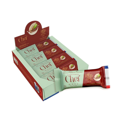 Barra de Proteína Chocolate Branco com Pistache Display C/ 12 Uni - Chef Whey