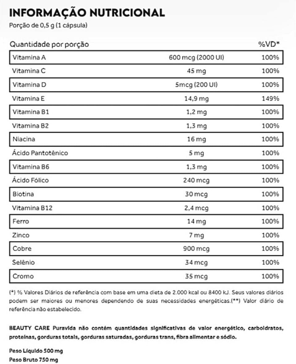 Polivitamínico Beauty Catre 60 cápsulas - Puravida - Imagem 2