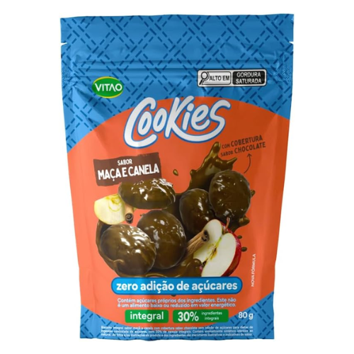 Cookies Zero Maçã E Canela Cobertura Chocolate 80G - Vitao