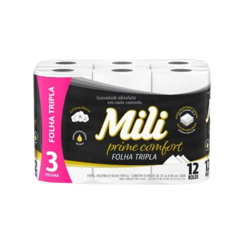 Papel Higiênico Prime Confort Folha Tripla 12 Rolos de 20m - Mili
