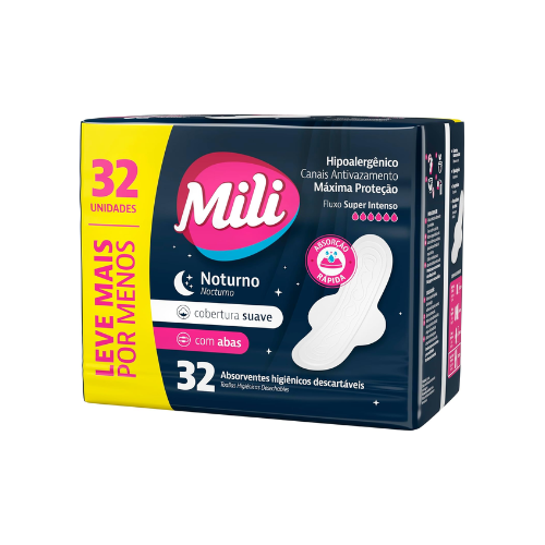 Absorvente Externo com Abas Noturno 32 Unidades - Mili