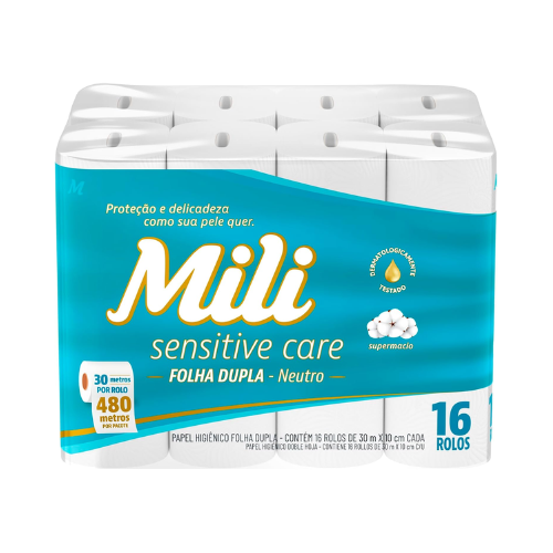 Papel Higiênico Sensitive Care Folha Dupla - 16 Rolos de 30m - Mili