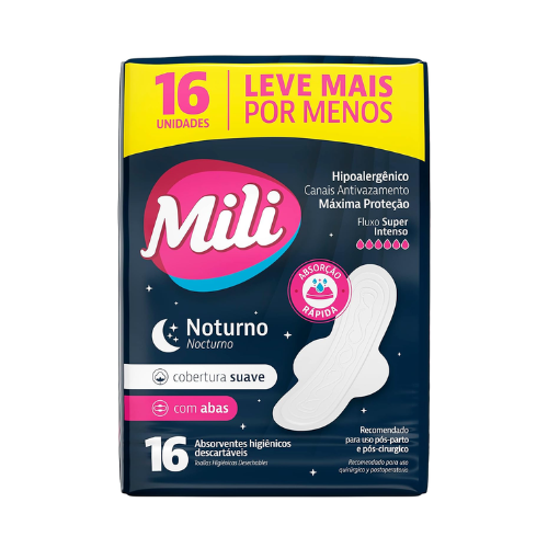 Absorvente Externo com Abas Noturno 16 Unidades - Mili