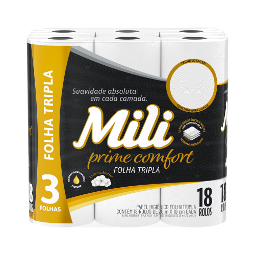 Papel Higiênico Prime Comfort Folha Tripla 20m com 18 rolos - Mili