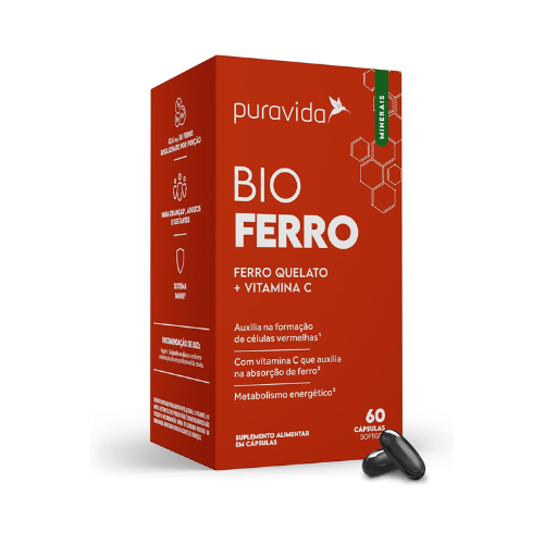 Vitaminas Bio Ferro Quelato Bisglicinato + Vitamina C 60 Cápsulas - Puravida