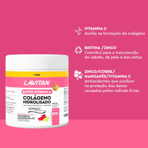 Lavitan Colágeno Hidrolisado Hibisco e Limão 300g - Cimed - Imagem 2
