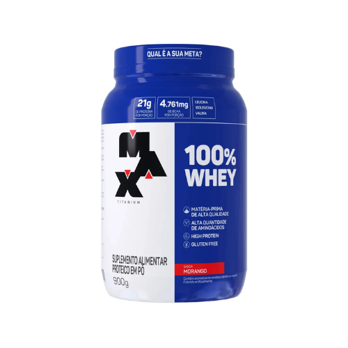 Whey protein 100% concentrado morango 900g - Max Titanium