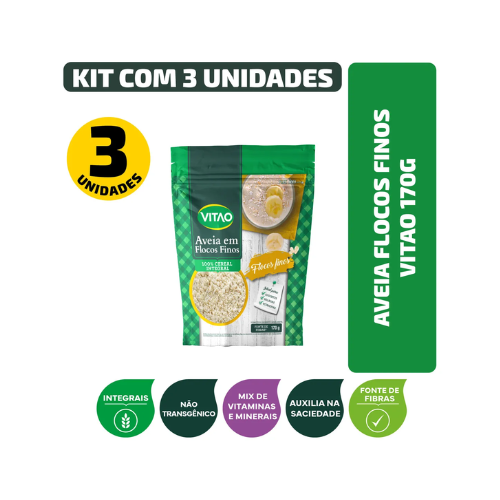 Kit Aveia Flocos Finos 170g (3 Unidades) - Vitao